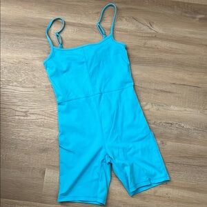 Blue Women's jumpsuit spag strap 7” inseam